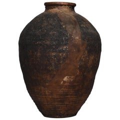 Japanese Antique Pottery 1800s-1900s Tsubo/ Flower Vase Jar Ceramic Wabisabi