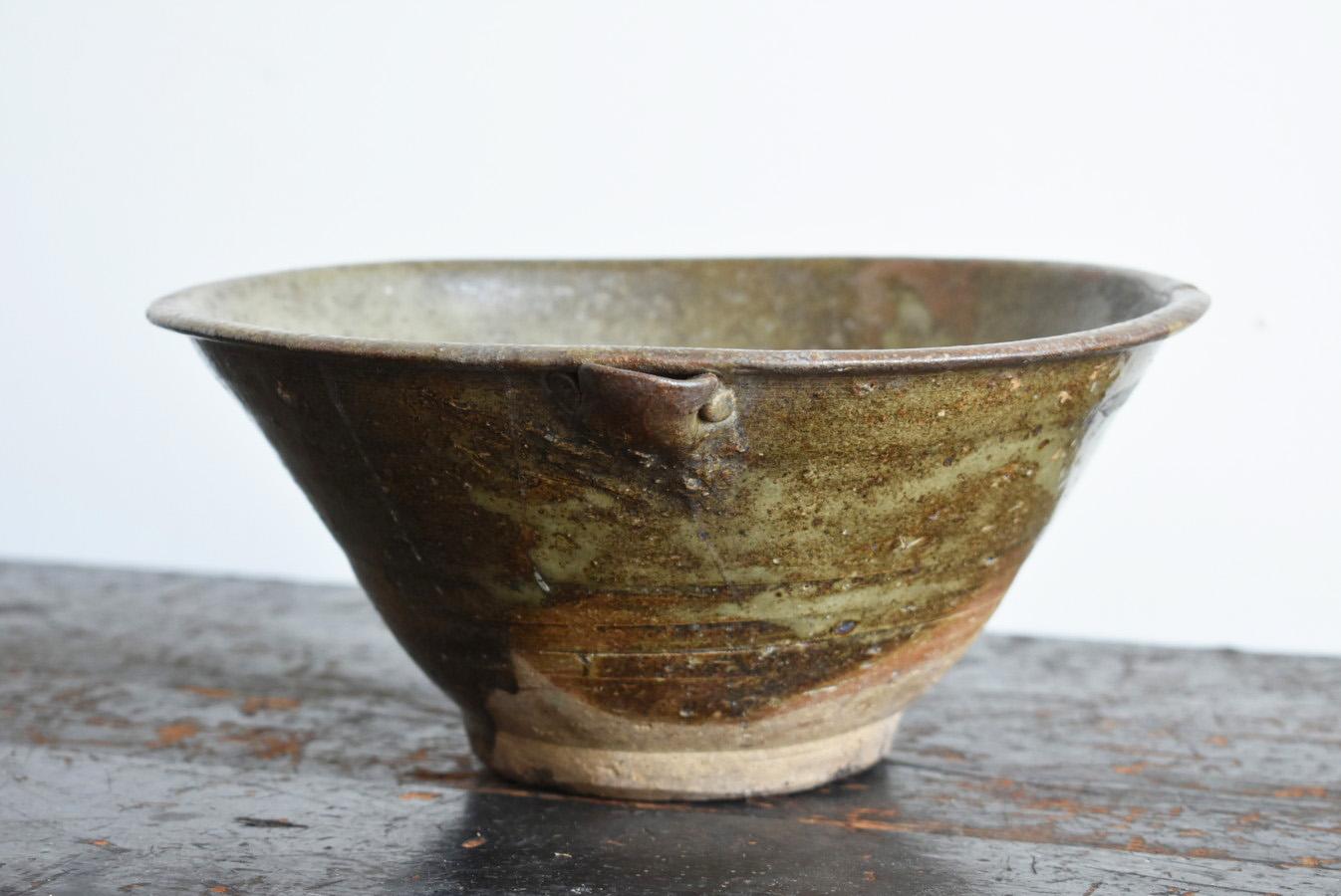 Edo Japanese Antique Pottery Bowl/1800-1900/Beautiful Glaze Pottery/Vase/Mingei For Sale