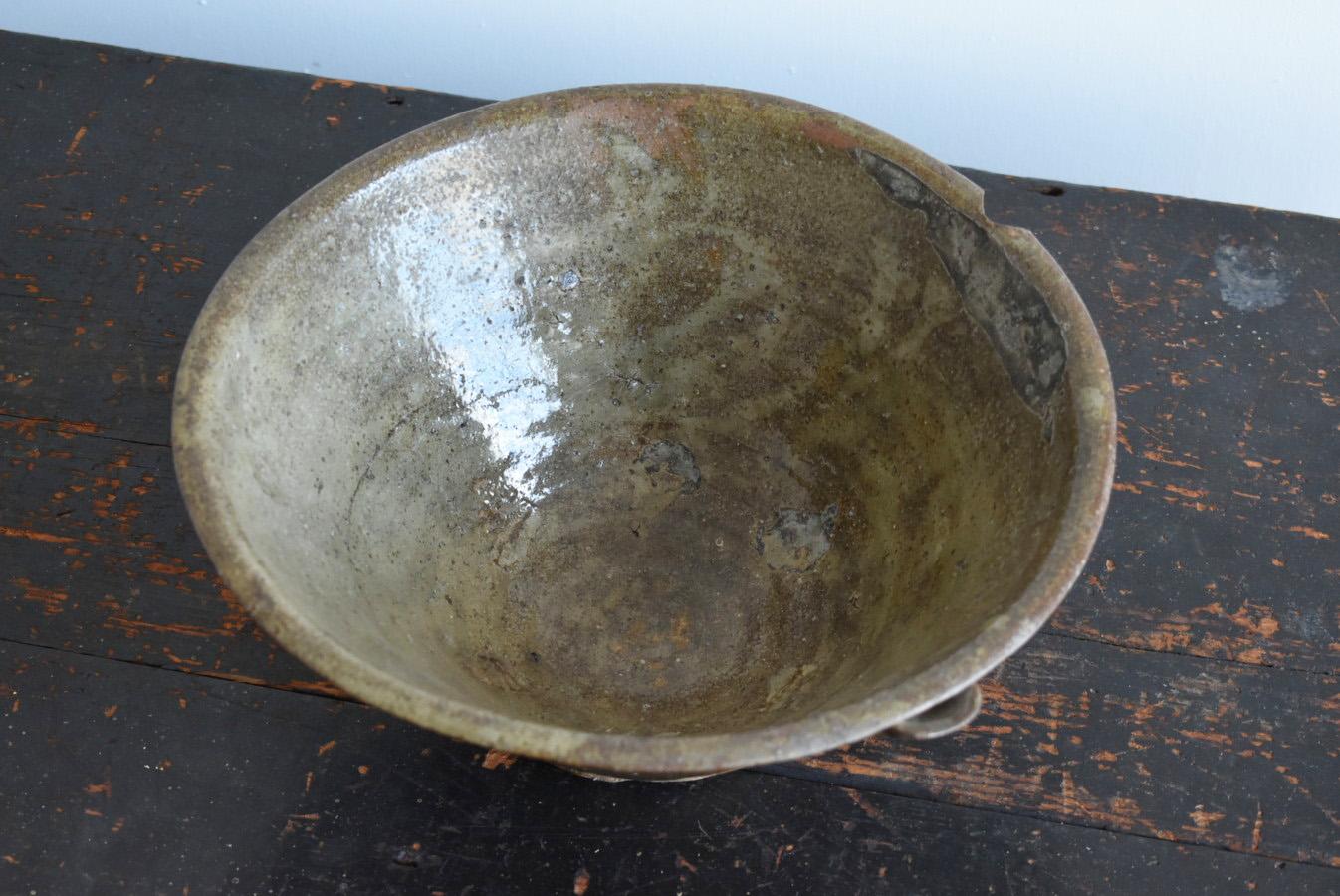 19th Century Japanese Antique Pottery Bowl/1800-1900/Beautiful Glaze Pottery/Vase/Mingei For Sale