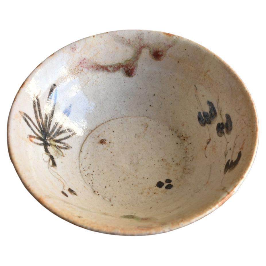 Japanische antike Keramikschale/''Tempo Oribe'' Seto Ware/1830-1844/Wabisabi-Schale