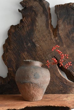 Japanese Antique Pottery Distorted Jar 1400-1500s / Wabi-Sabi Tokoname Vase