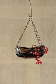 Japanese Antique Pottery Hanging Vase/Edo/1800s/Boat-Shaped Vase