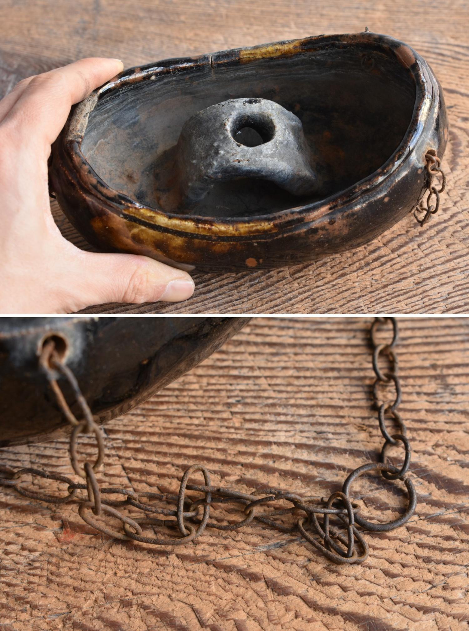 Japanese Antique Pottery Hanging Vase/Edo/1800s/Boat-Shaped Vase In Good Condition For Sale In Sammu-shi, Chiba