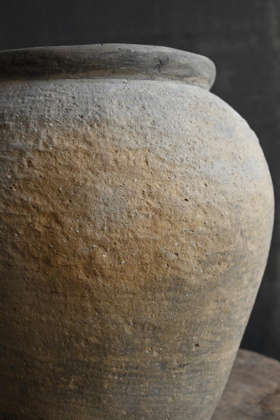 Jarre japonaise en poterie ancienne/10e-14e siècle/jarre wabi-sabi grise/