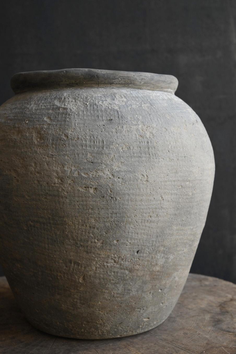 Japanese antique pottery Jar/10th-14th century/gray wabi-sabi jar/