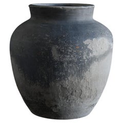 Japanese Antique Pottery Jar / Gray Wabi-Sabi Vase / Edo Period / 18th Century