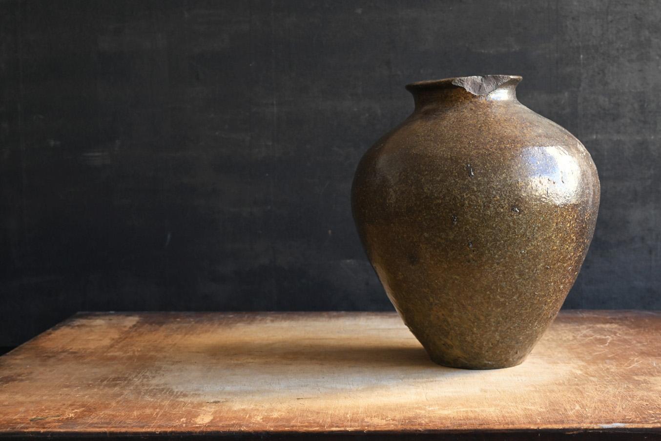 Glazed Japanese Antique Pottery Jar / Tokoname Ware / 1500s/ kiln-transformed vase