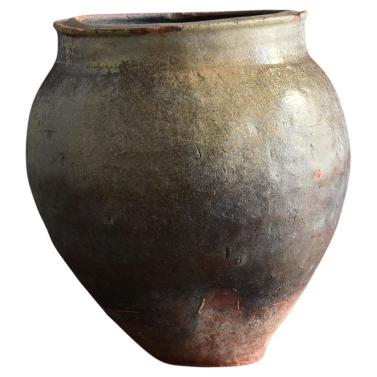 Japanese Antique Pottery Large Jar/1610-1680/Edo Period/Wabisabi Tsubo/Tokoname For Sale
