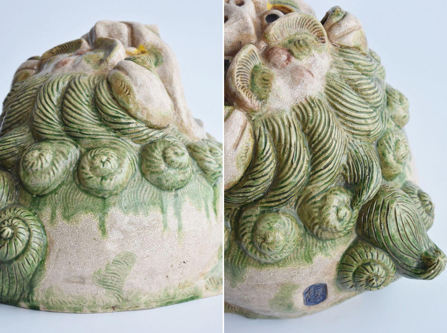 Japanese Antique Pottery Lion Figurine / Hand Roasting / Large Incense Burner 10