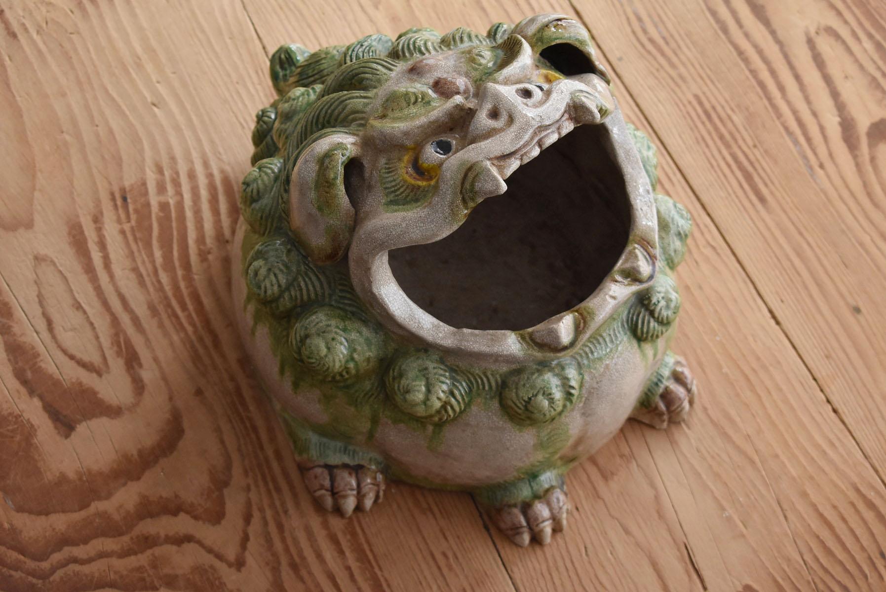Japanese Antique Pottery Lion Figurine / Hand Roasting / Large Incense Burner 14