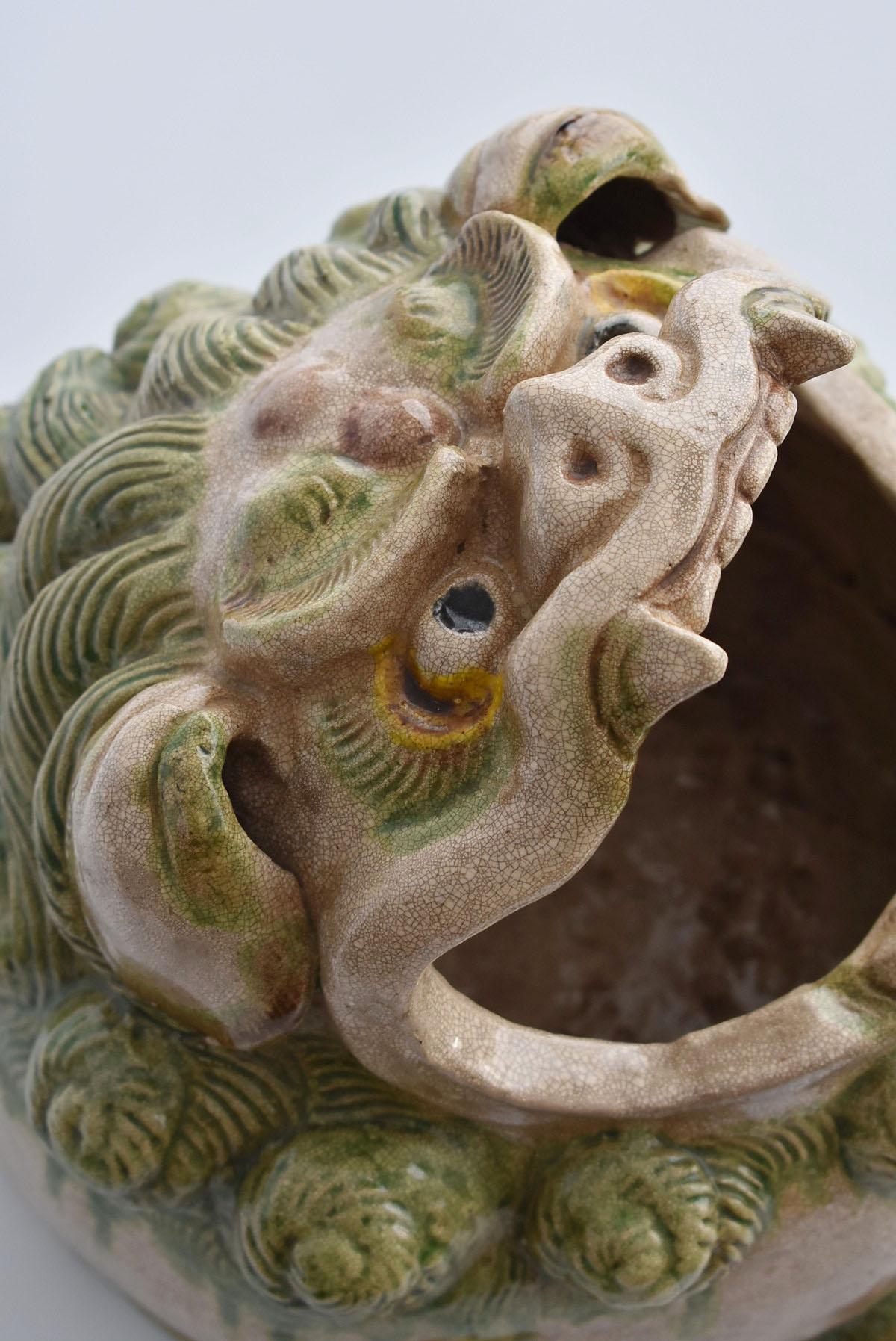 Japanese Antique Pottery Lion Figurine / Hand Roasting / Large Incense Burner 2