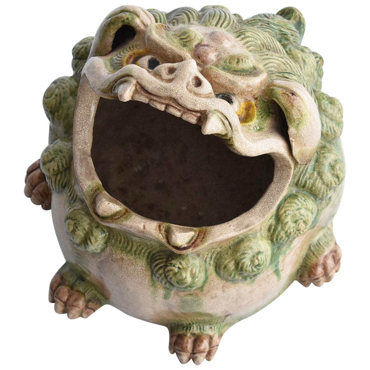 Japanese Antique Pottery Lion Figurine / Hand Roasting / Large Incense Burner