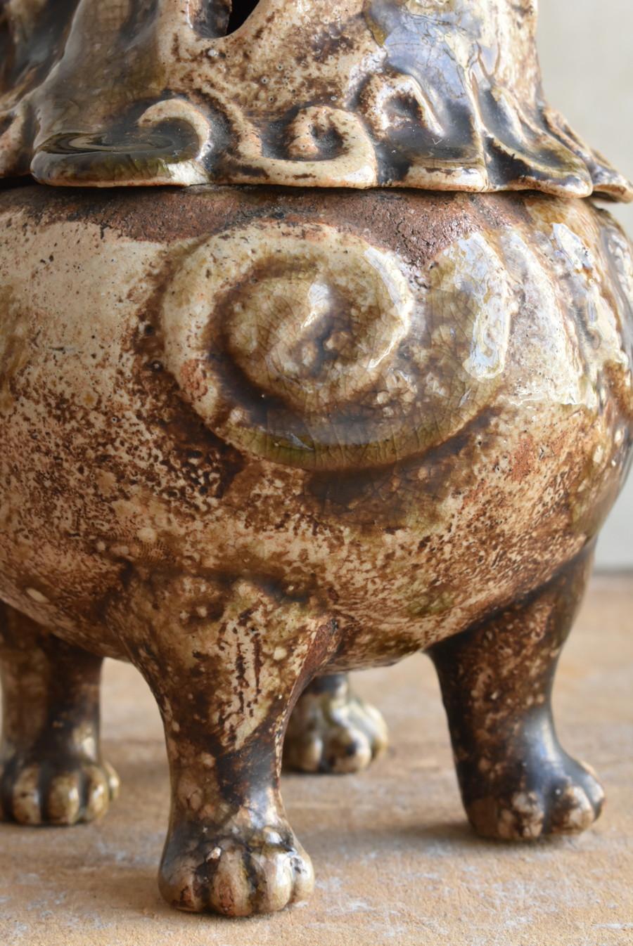 Japanese antique pottery lion-shaped incense burner / 17th - 18th century / Edo  7