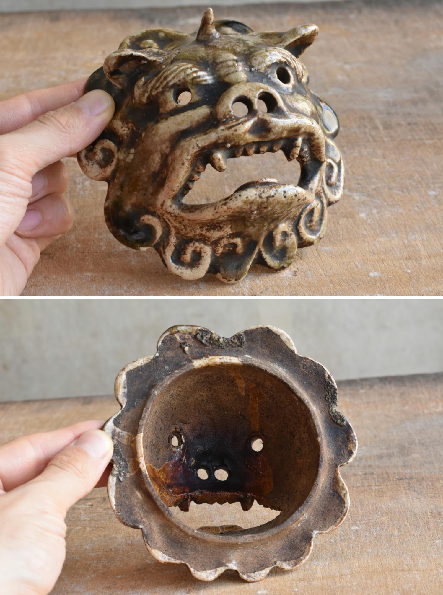 Japanese antique pottery lion-shaped incense burner / 17th - 18th century / Edo  11