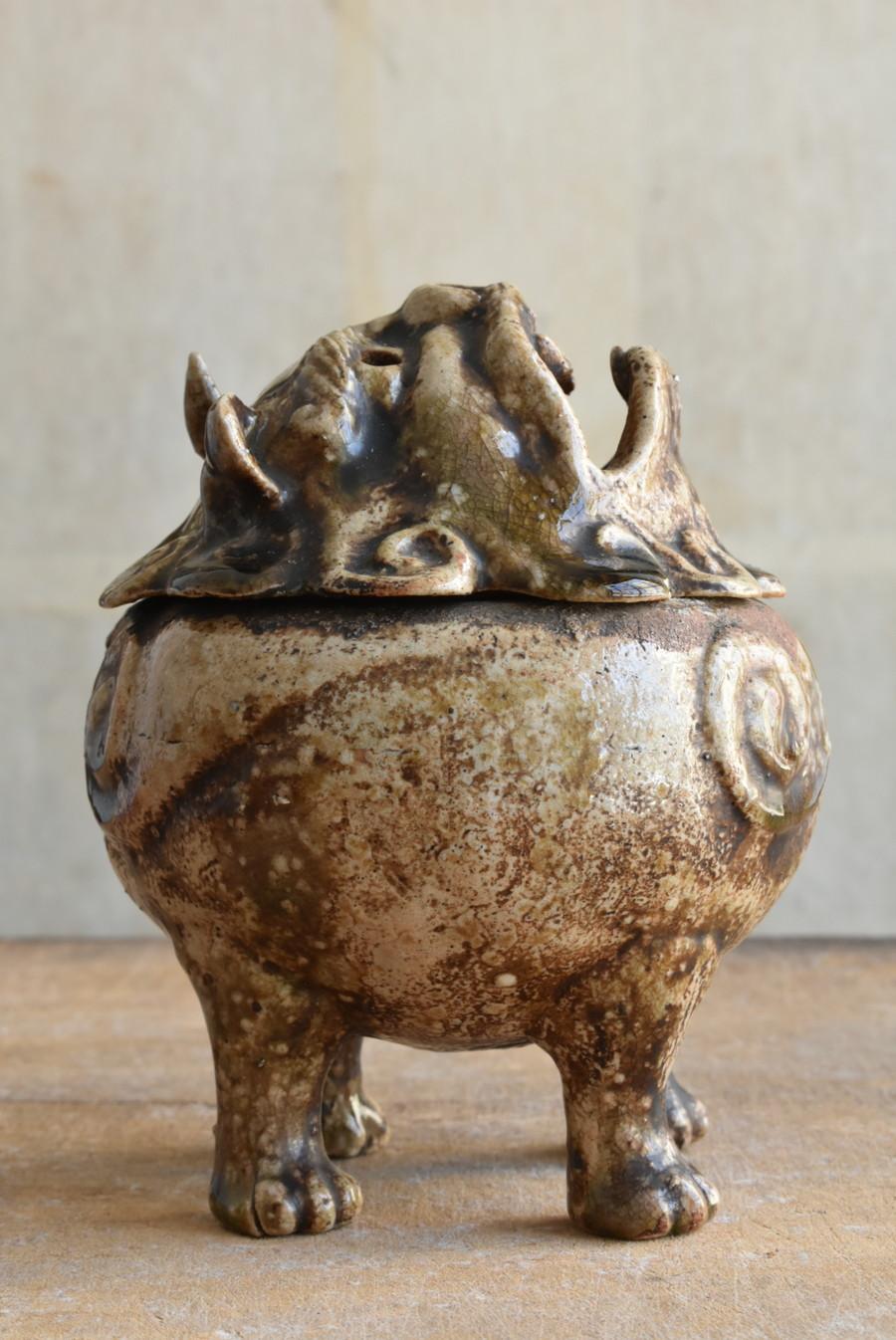 brûleur d'encens en forme de lion en poterie japonaise ancienne / 17e - 18e siècle / Edo  1