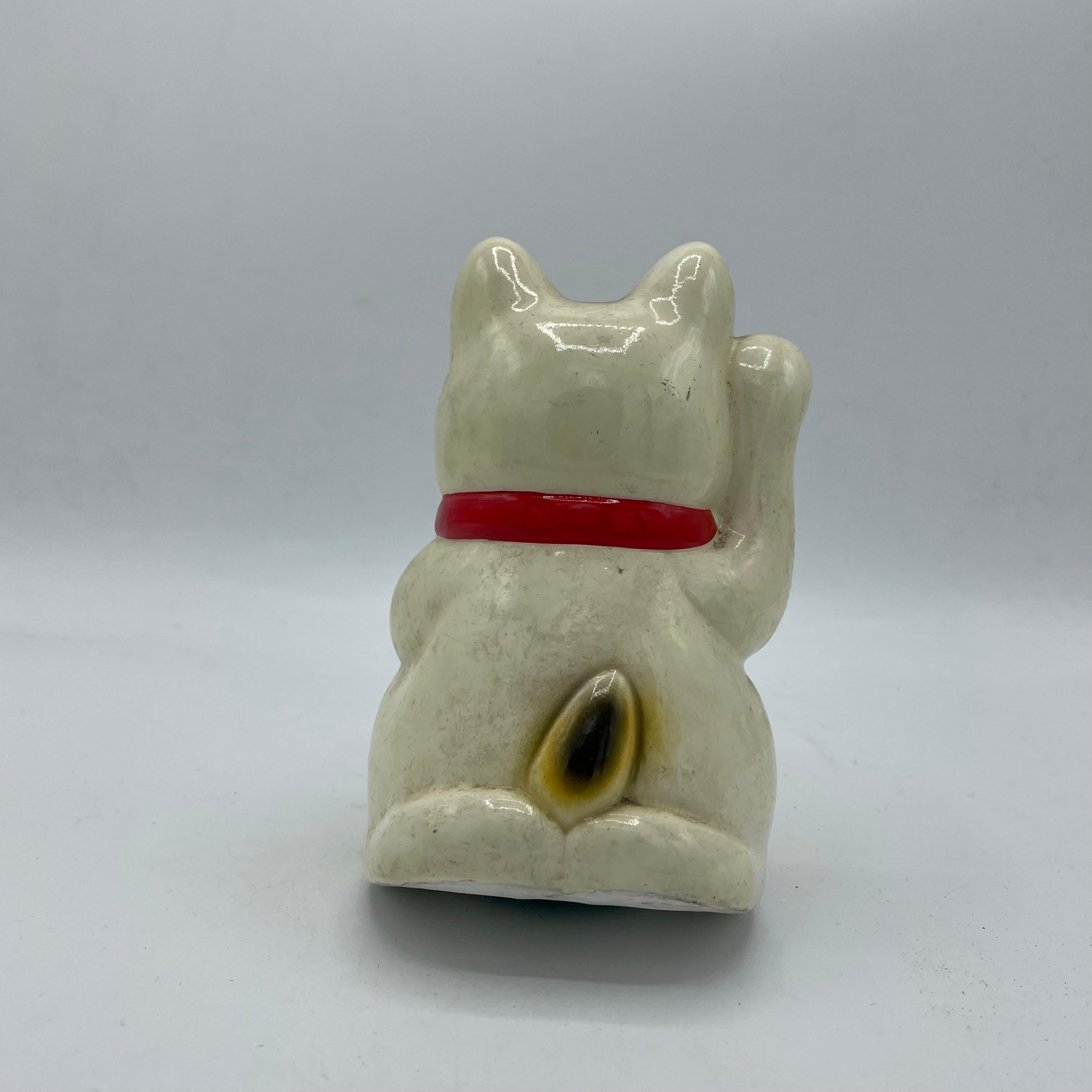 Showa Japanese Antique Pottery Manekineko Rocking Cat Object 1970s For Sale