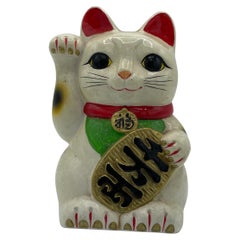 Ceramica antica giapponese Manekineko Gatto a dondolo Oggetto anni '70