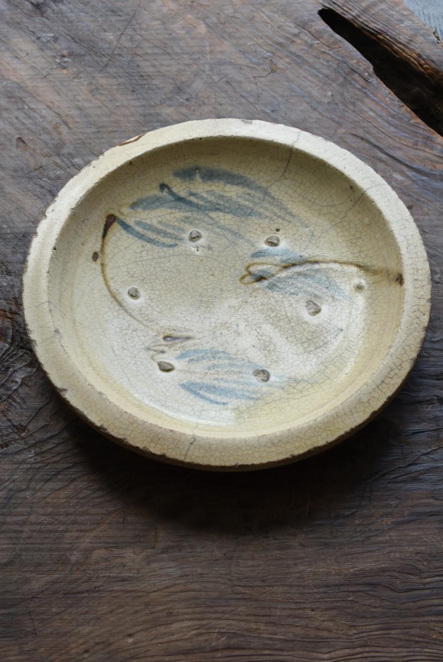 Edo Japanese antique pottery plate with willow pattern/1700-1850/Seto ware/Ishi-zara