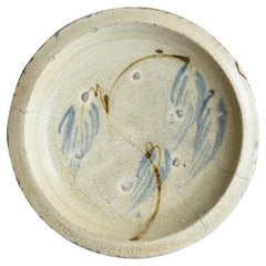 Japanese antique pottery plate with willow pattern/1700-1850/Seto ware/Ishi-zara