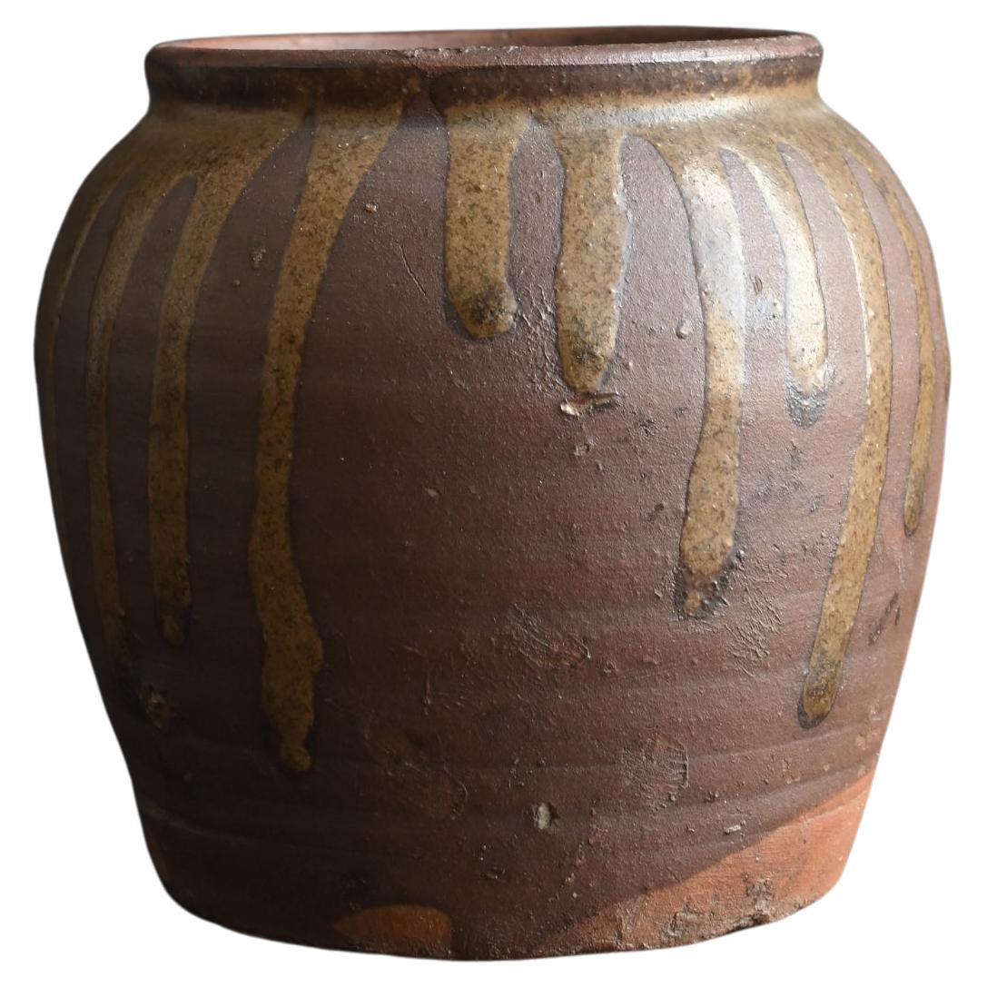 Cerámica antigua japonesa Jarrón pequeño [Jarrón Tamba] Marrón oscuro/ Finales del siglo XIX
