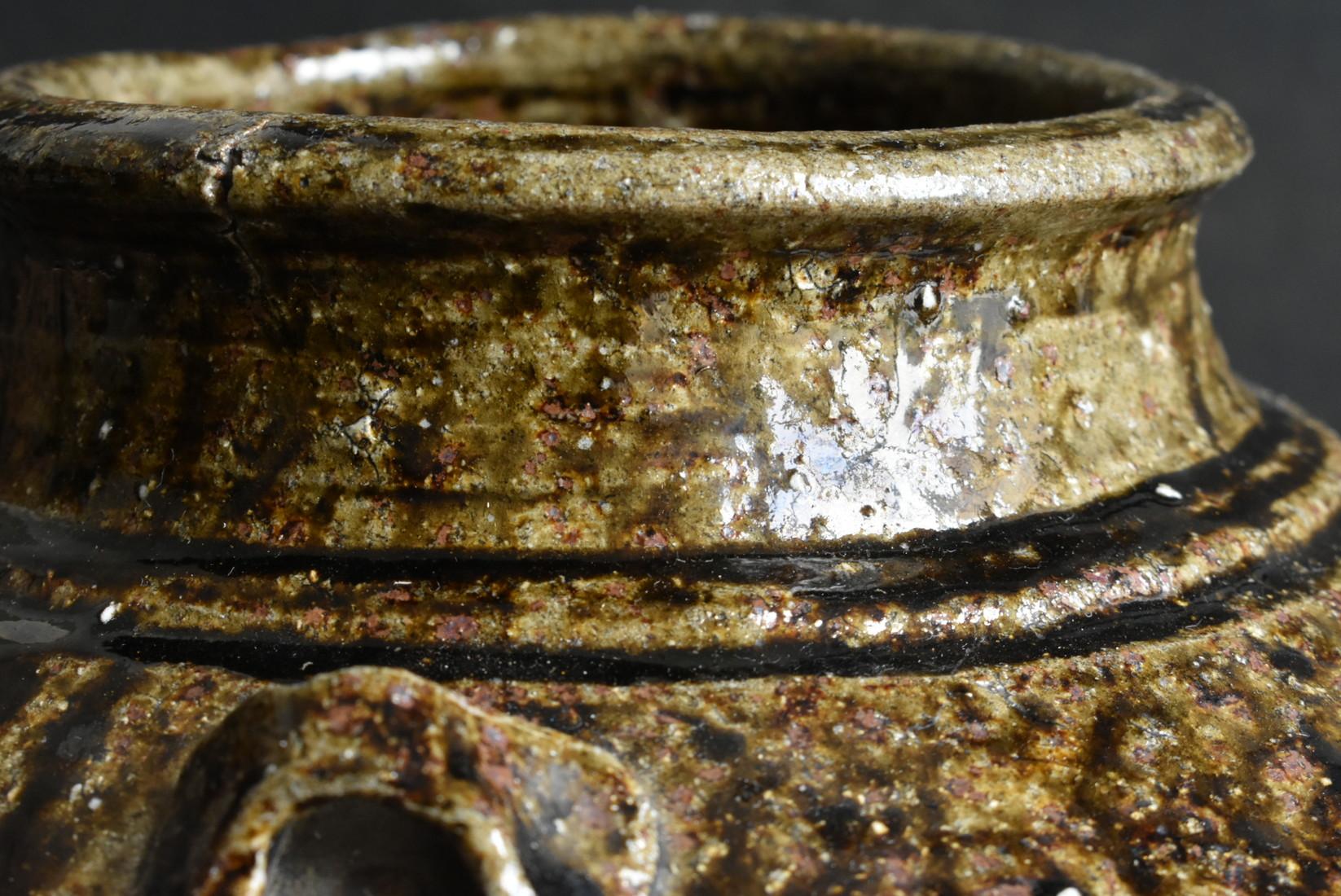 Antigua jarra de cerámica japonesa [Tamba] / Periodo Edo / Década de 1600 / Hermoso vidriado en venta 11