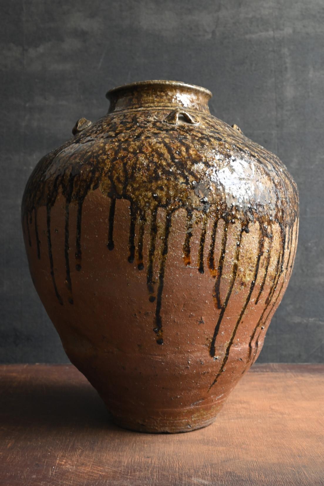 Antigua jarra de cerámica japonesa [Tamba] / Periodo Edo / Década de 1600 / Hermoso vidriado Alfarería en venta