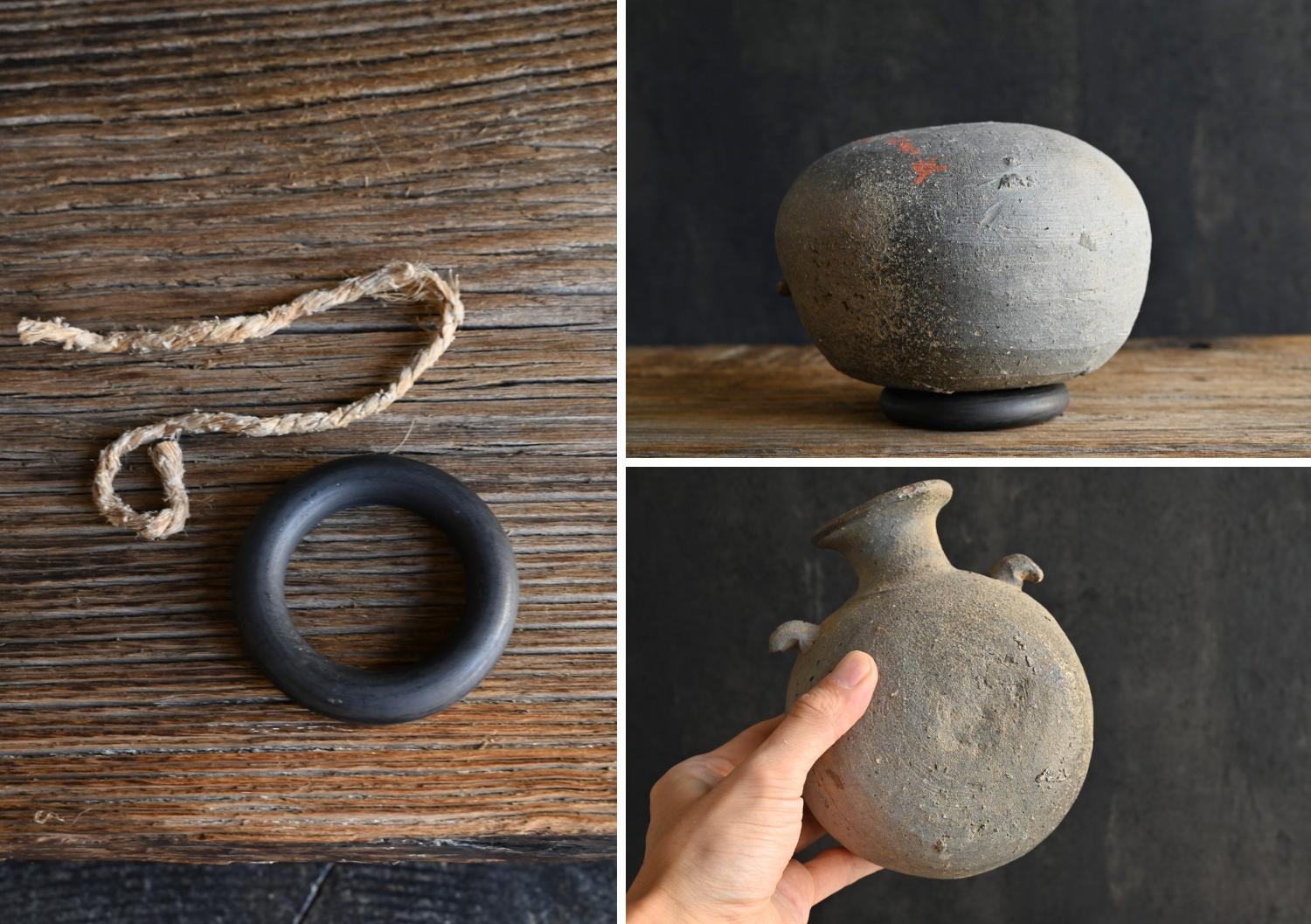 Non vernissé Vase en poterie japonaise ancienne / Jarre ronde 