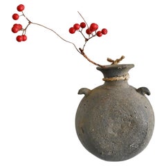 Vase en poterie japonaise ancienne / Jarre ronde "Sueki" / Faïence excavée à Kyoto