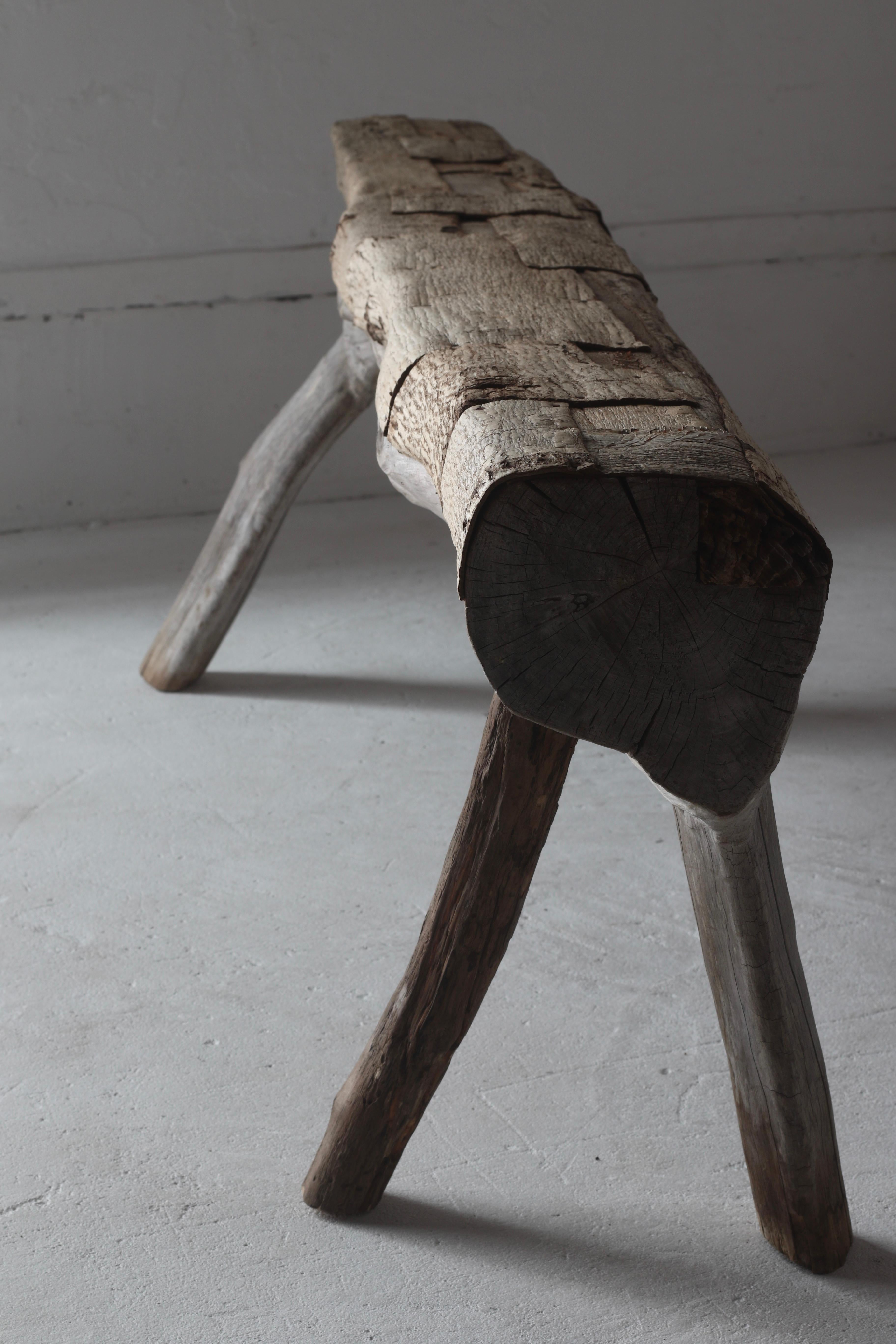 Japanese Antique Primitive Bench / Walnut Bark Paste Chair / Wabi-sabi 5