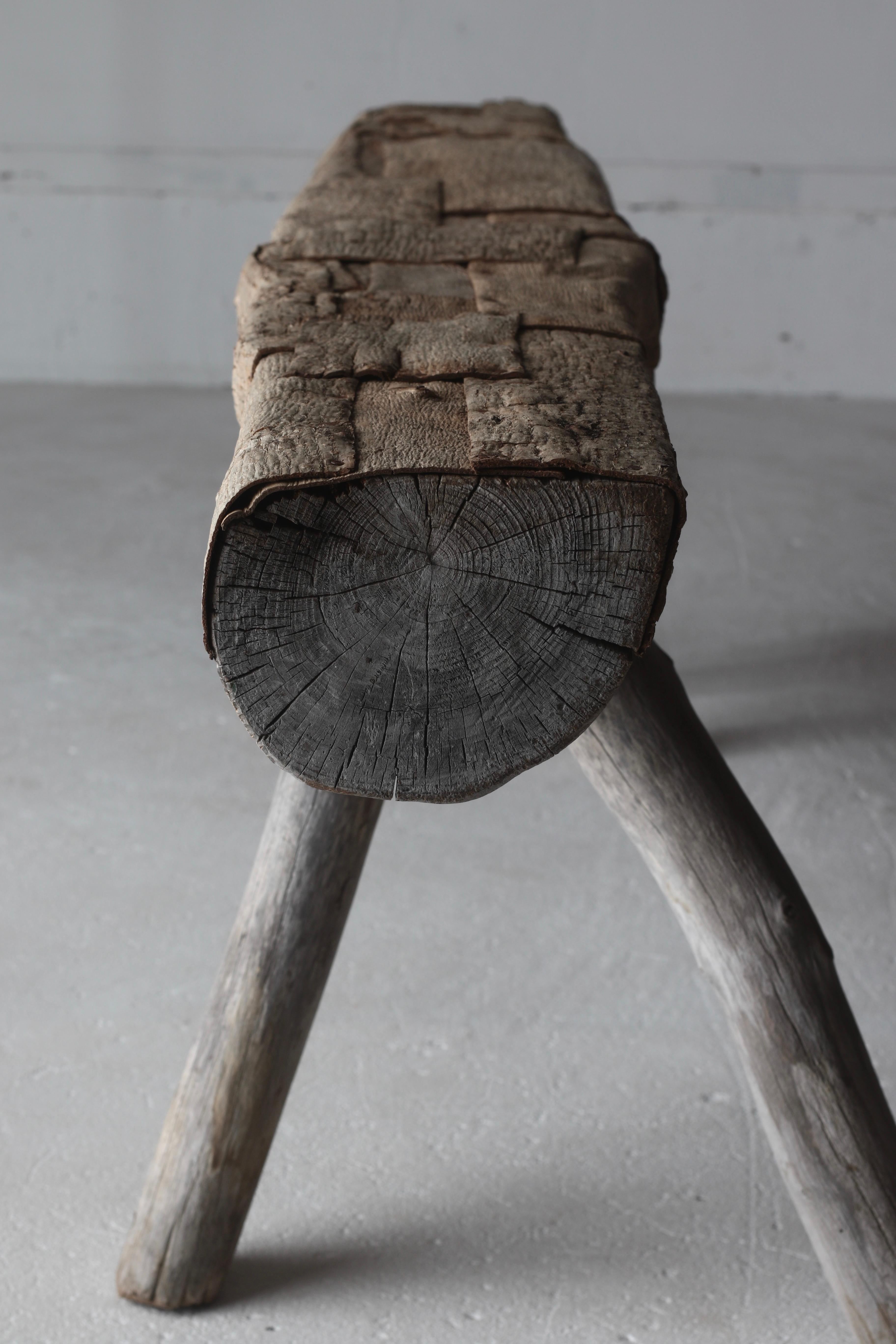 Japanese Antique Primitive Bench / Walnut Bark Paste Chair / Wabi-sabi 9