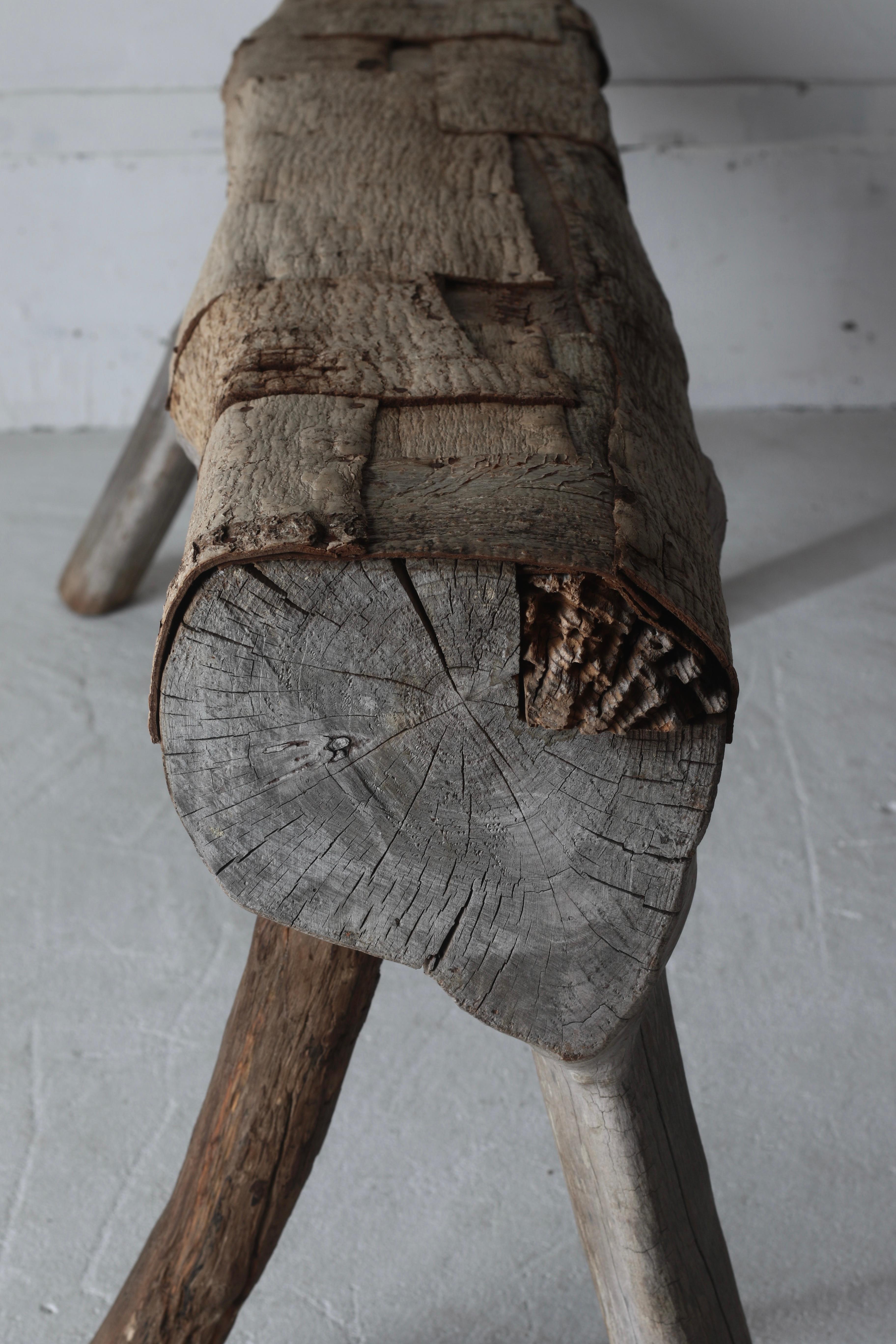 Japanese Antique Primitive Bench / Walnut Bark Paste Chair / Wabi-sabi 12