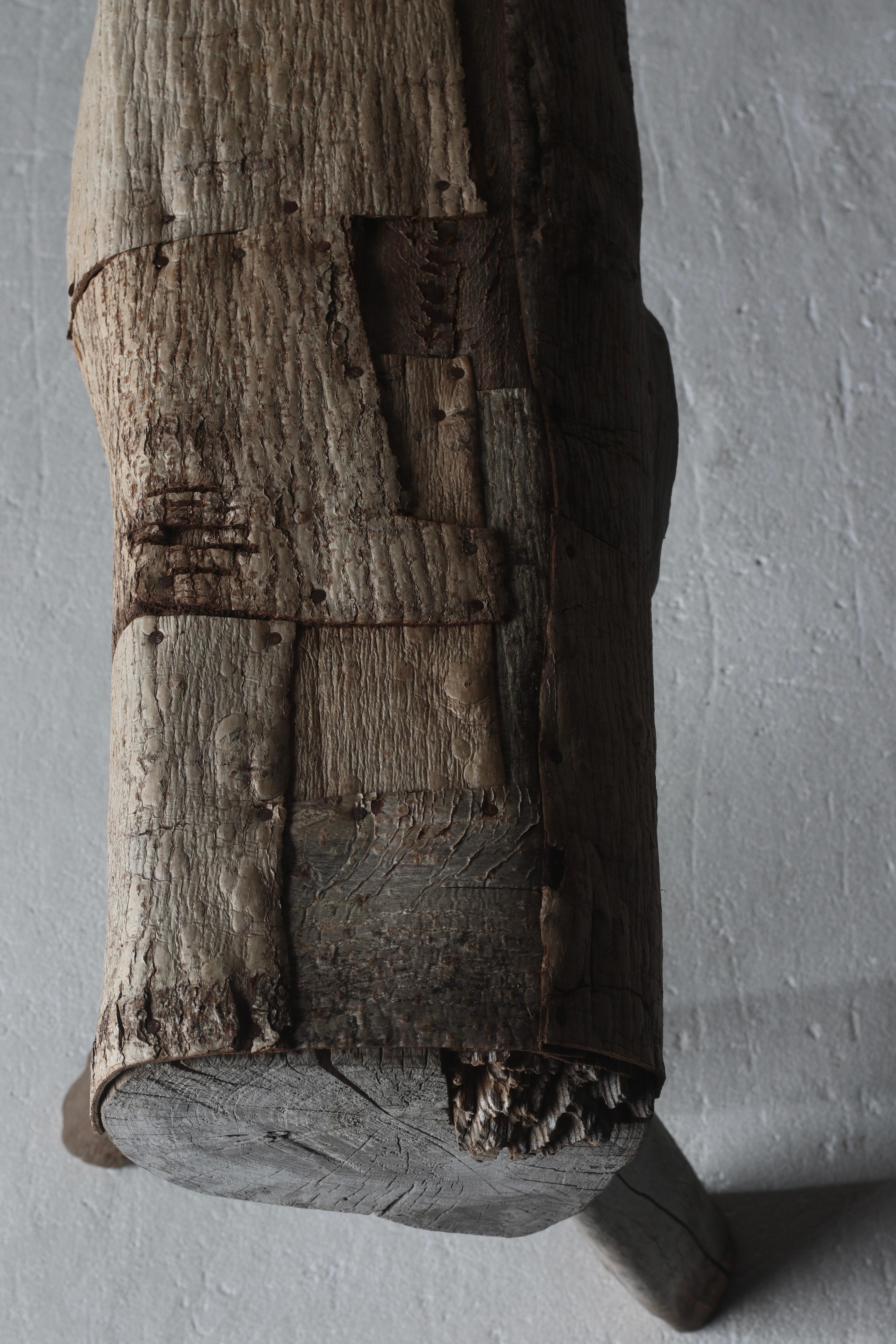 Japanese Antique Primitive Bench / Walnut Bark Paste Chair / Wabi-sabi 13