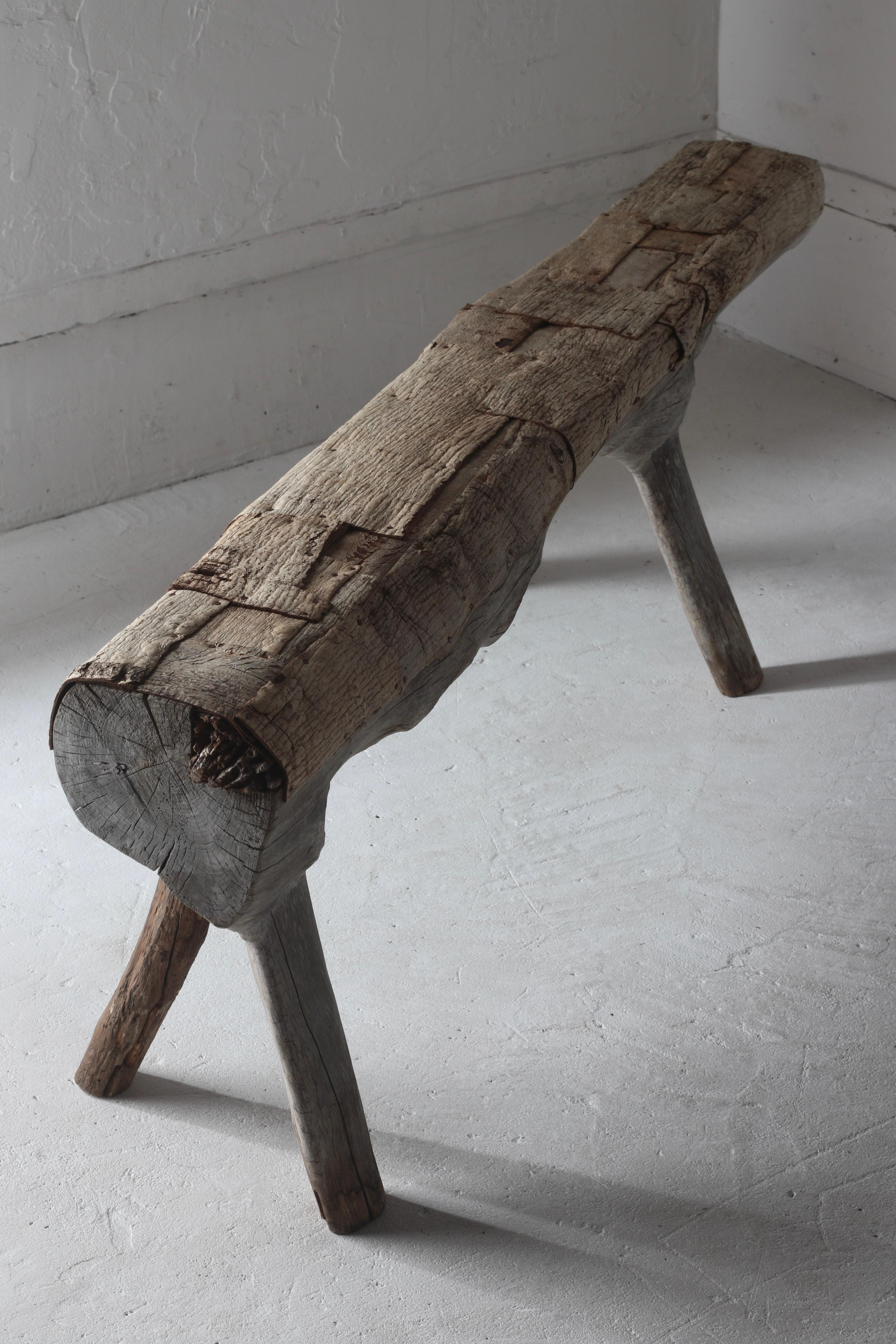 Japanese Antique Primitive Bench / Walnut Bark Paste Chair / Wabi-sabi 14