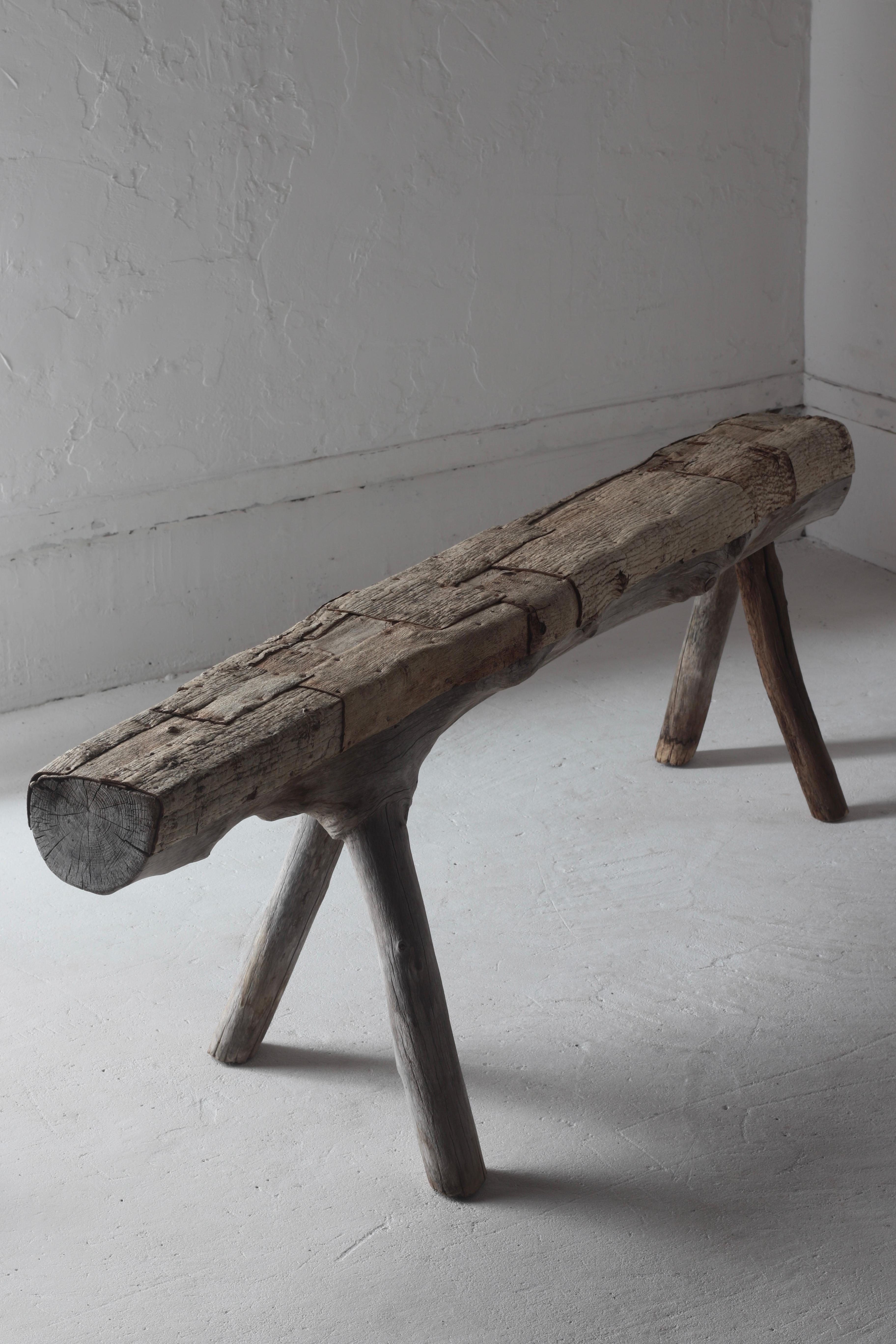 Japanese Antique Primitive Bench / Walnut Bark Paste Chair / Wabi-sabi 15