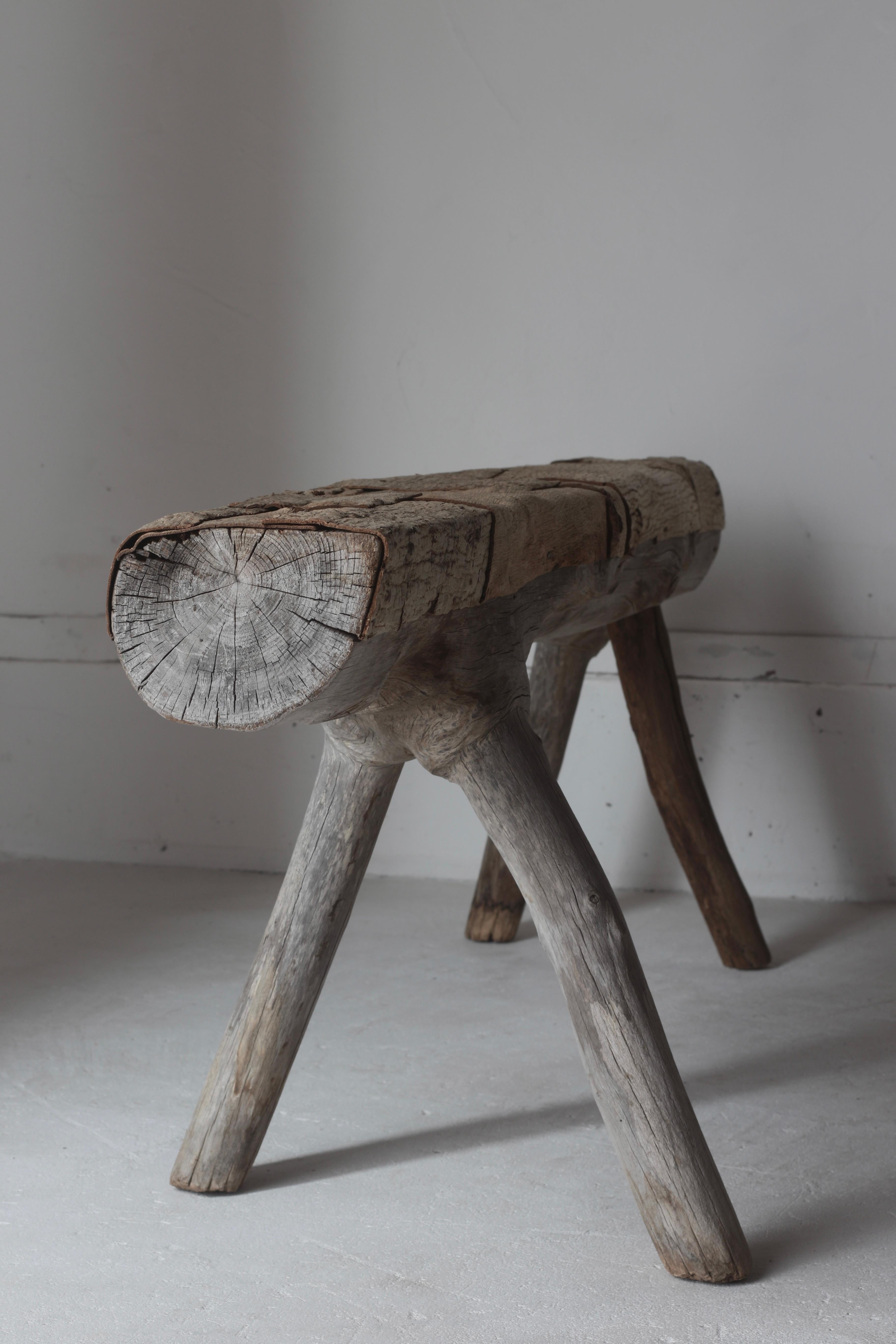 Japanese Antique Primitive Bench / Walnut Bark Paste Chair / Wabi-sabi 1