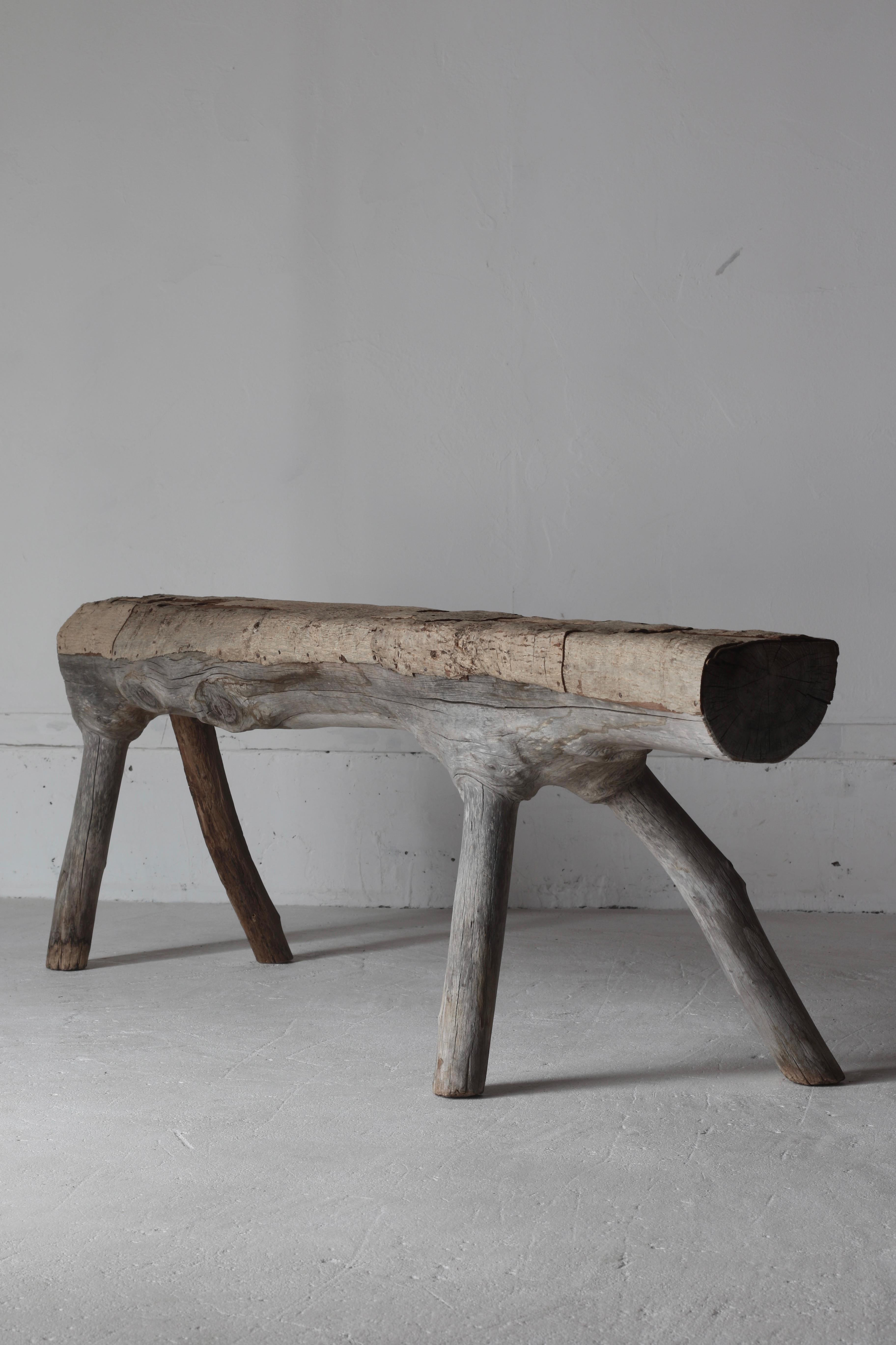 Japanese Antique Primitive Bench / Walnut Bark Paste Chair / Wabi-sabi 2