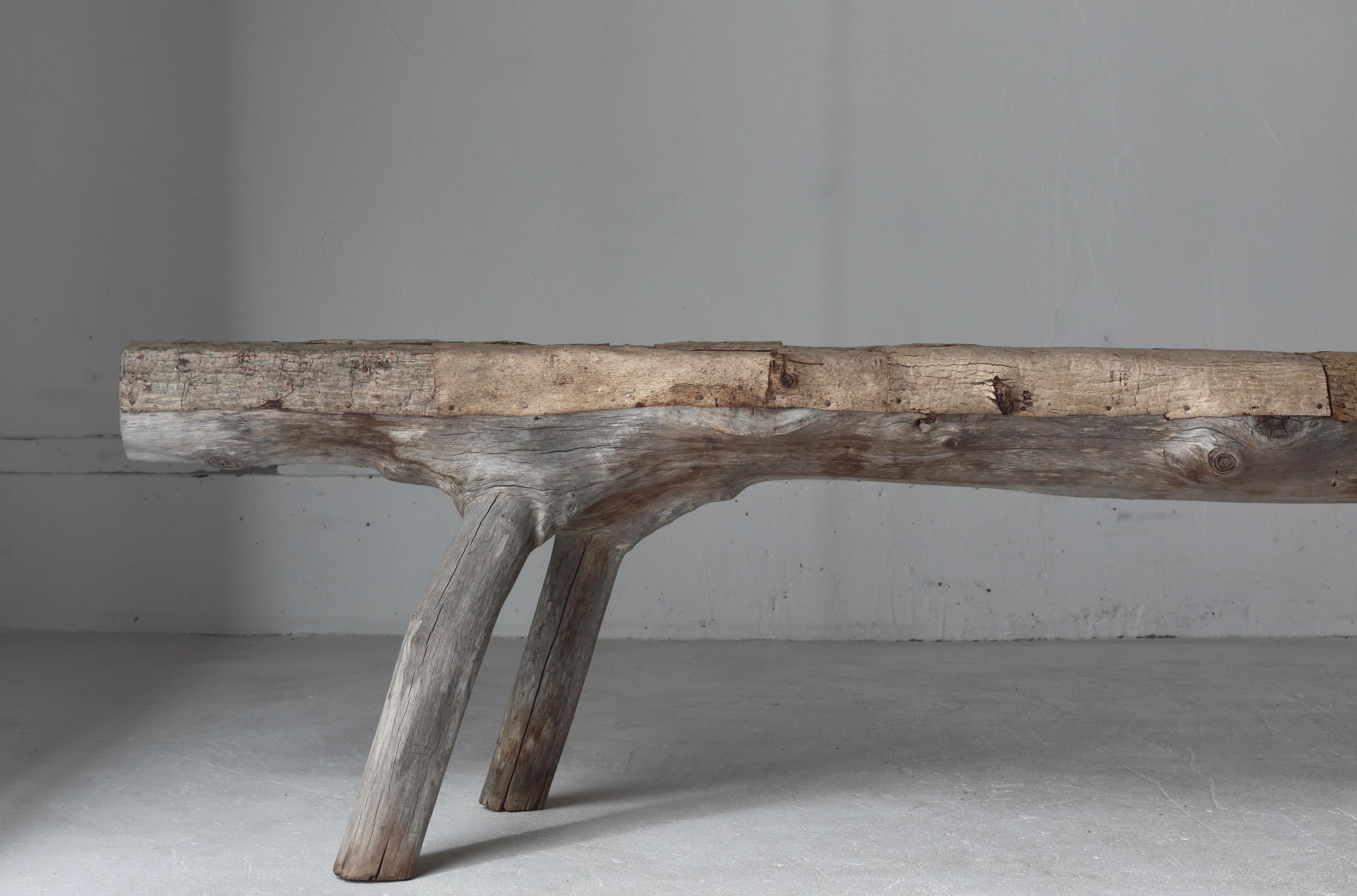 Japanese Antique Primitive Bench / Walnut Bark Paste Chair / Wabi-sabi 3