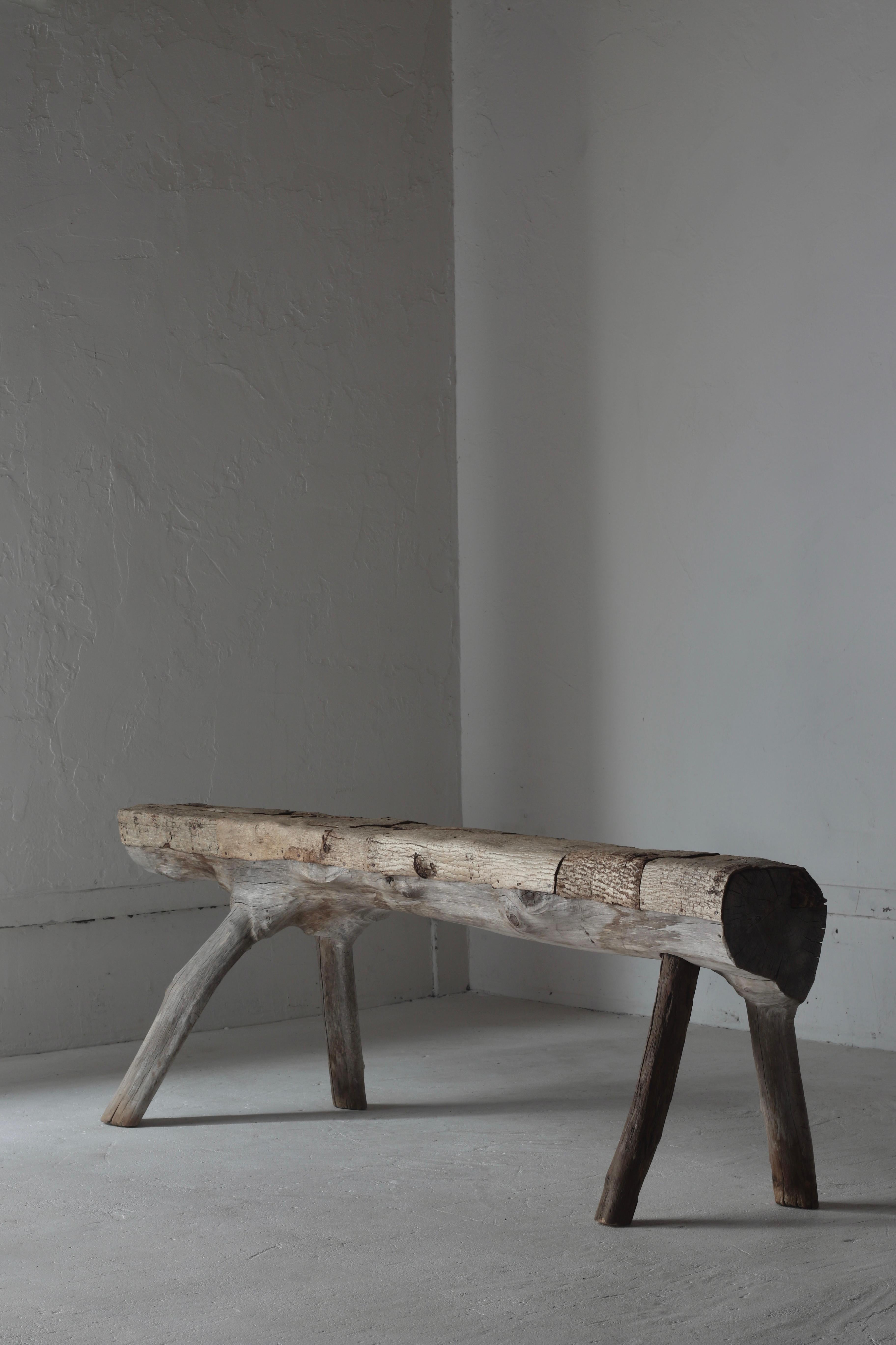 Japanese Antique Primitive Bench / Walnut Bark Paste Chair / Wabi-sabi 4
