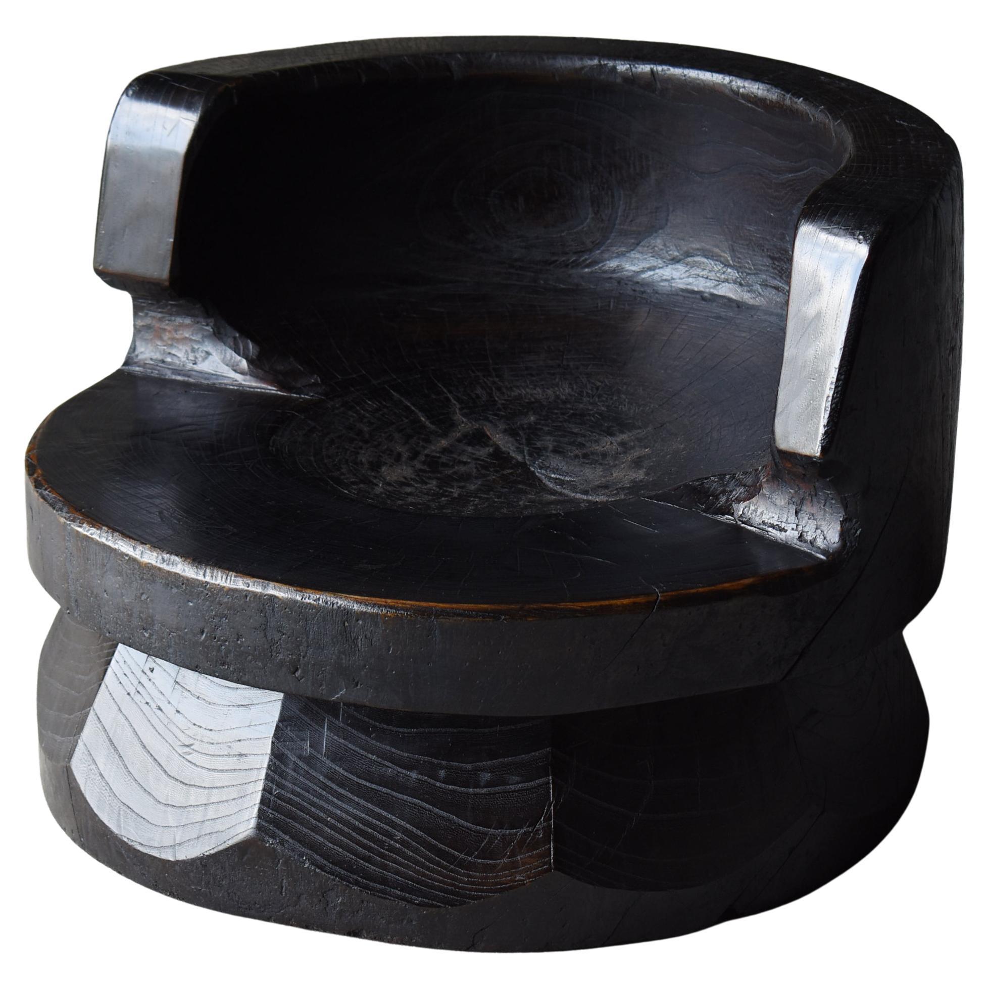 Japanese Antique Primitive Black Armchair 1900s-1940s / Wabi Sabi Mingei