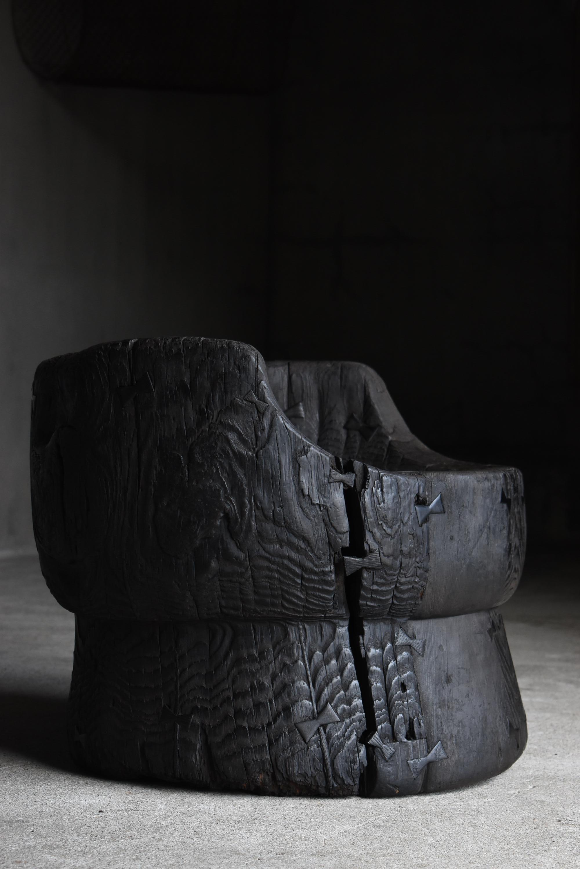 Japanese Antique Primitive Black Chair 1860s-1900s / Seating Mingei Wabi Sabi 10