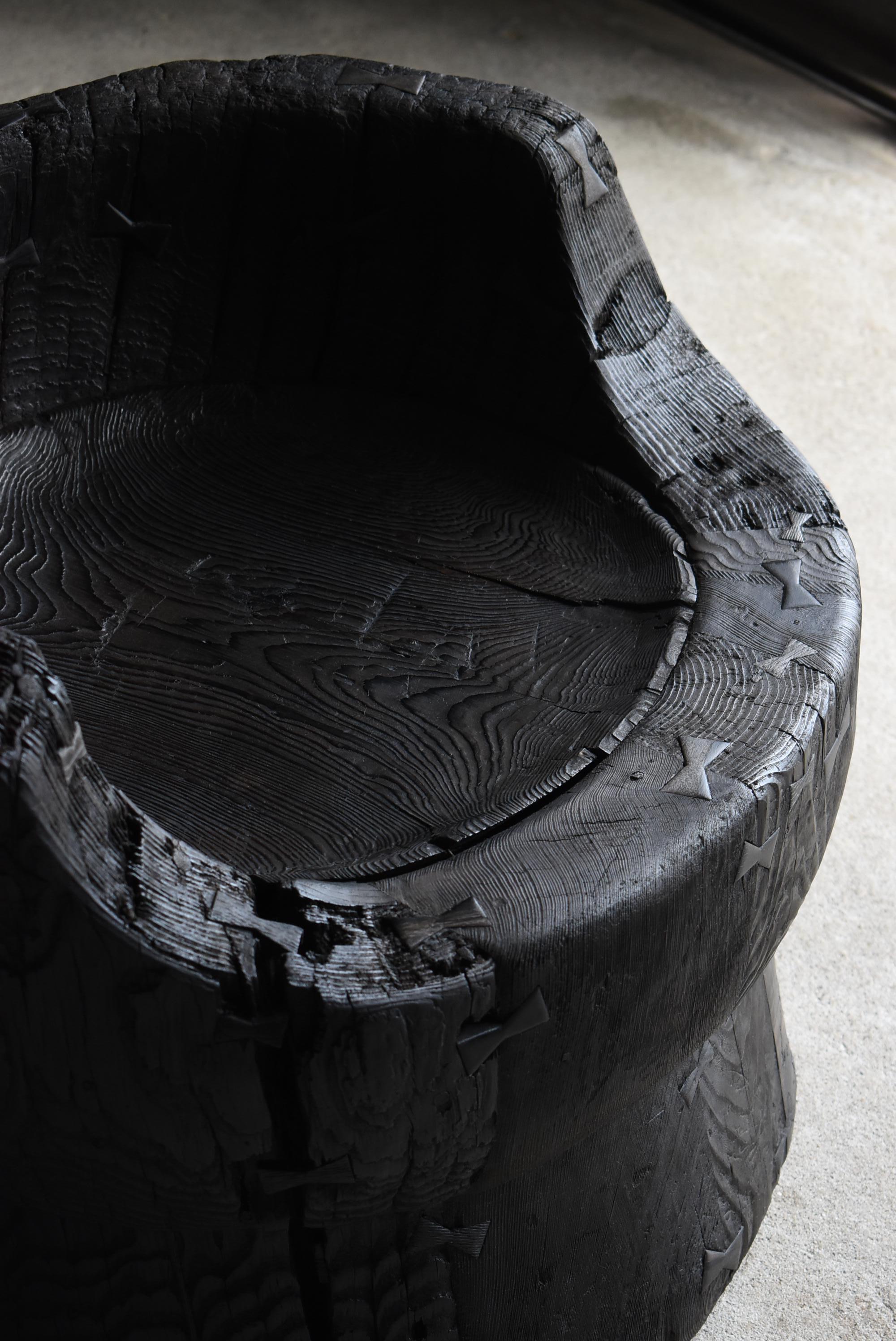 Cedar Japanese Antique Primitive Black Chair 1860s-1900s / Seating Mingei Wabi Sabi