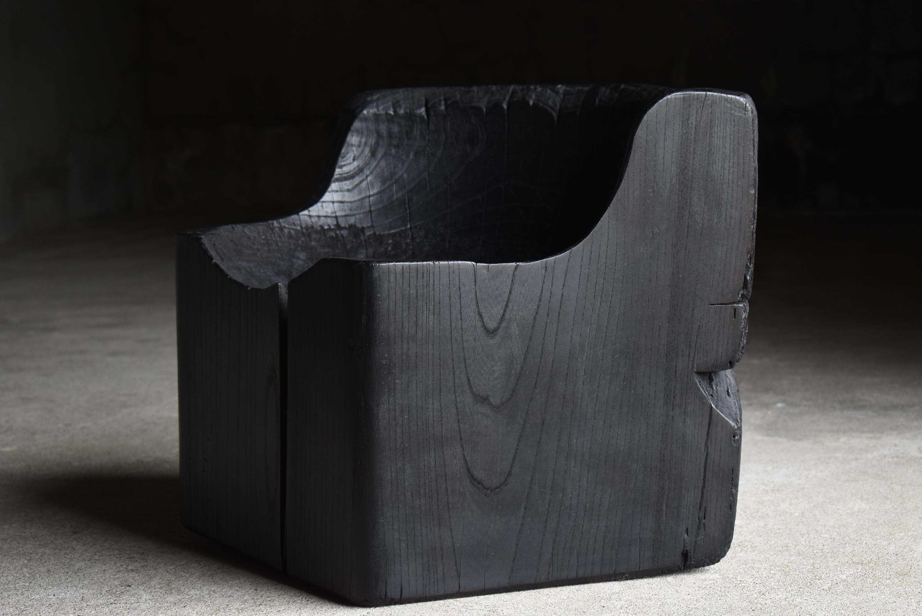 Chaise noire primitive japonaise ancienne 1860s-1900s/assise Wabi Sabi 4
