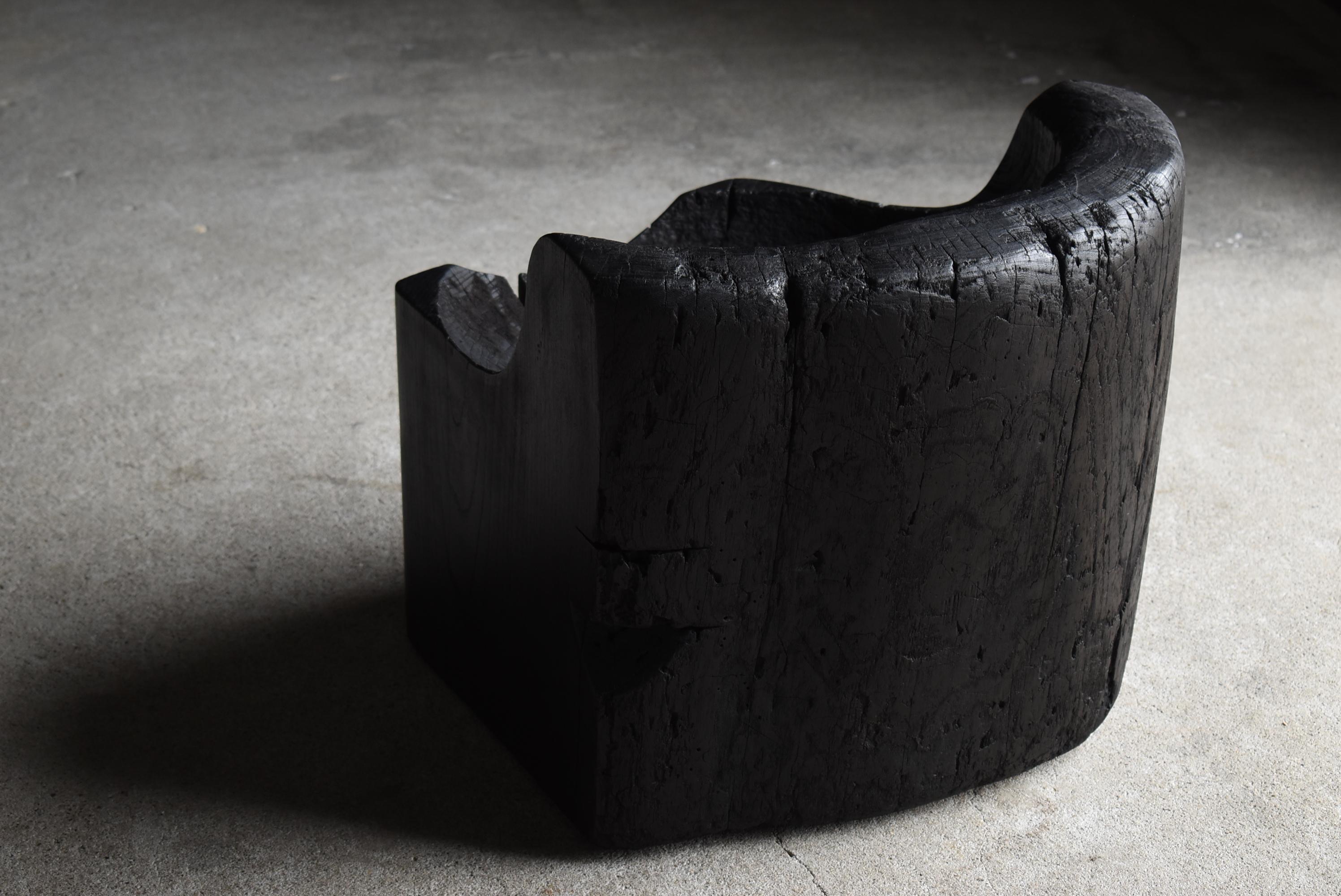 Chaise noire primitive japonaise ancienne 1860s-1900s/assise Wabi Sabi 6