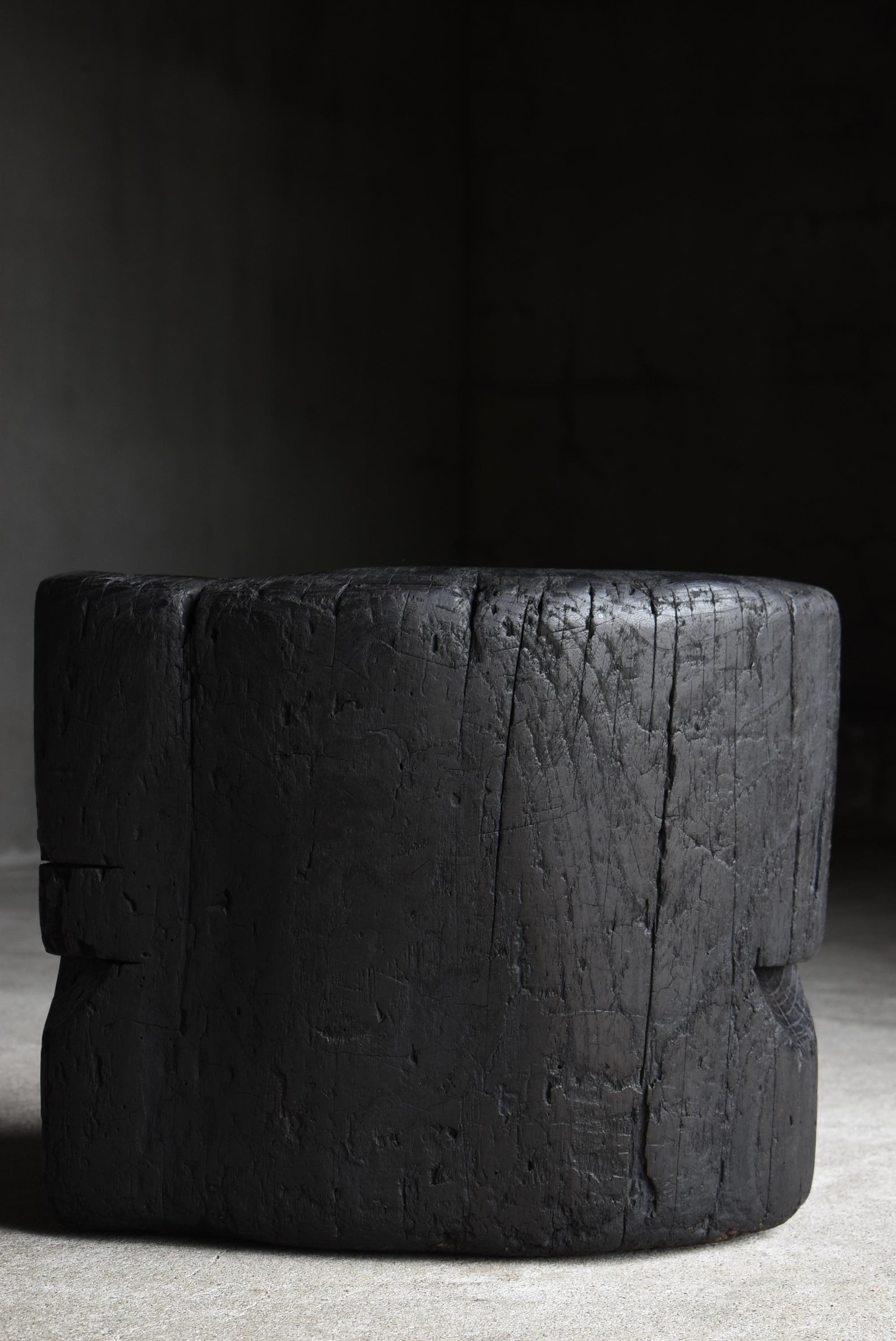 Chaise noire primitive japonaise ancienne 1860s-1900s/assise Wabi Sabi 8