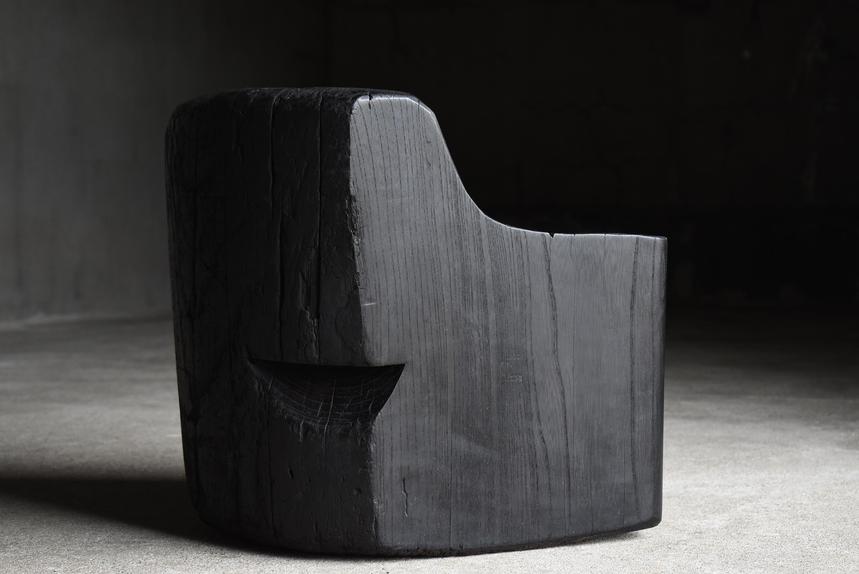 Chaise noire primitive japonaise ancienne 1860s-1900s/assise Wabi Sabi 9