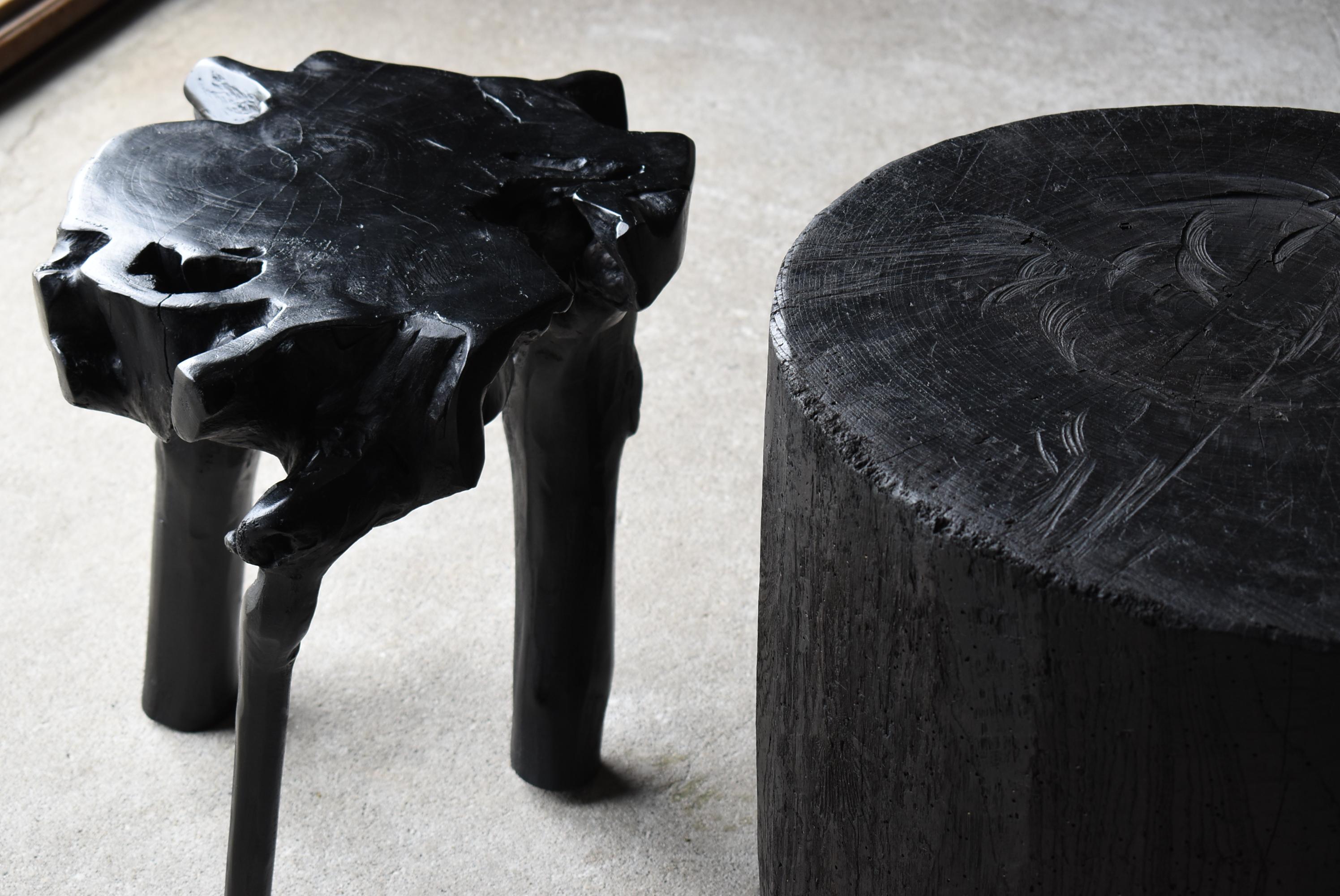 Japanese Antique Primitive Black Stool 1900s-1940s / Side Table Chair Wabisabi 6