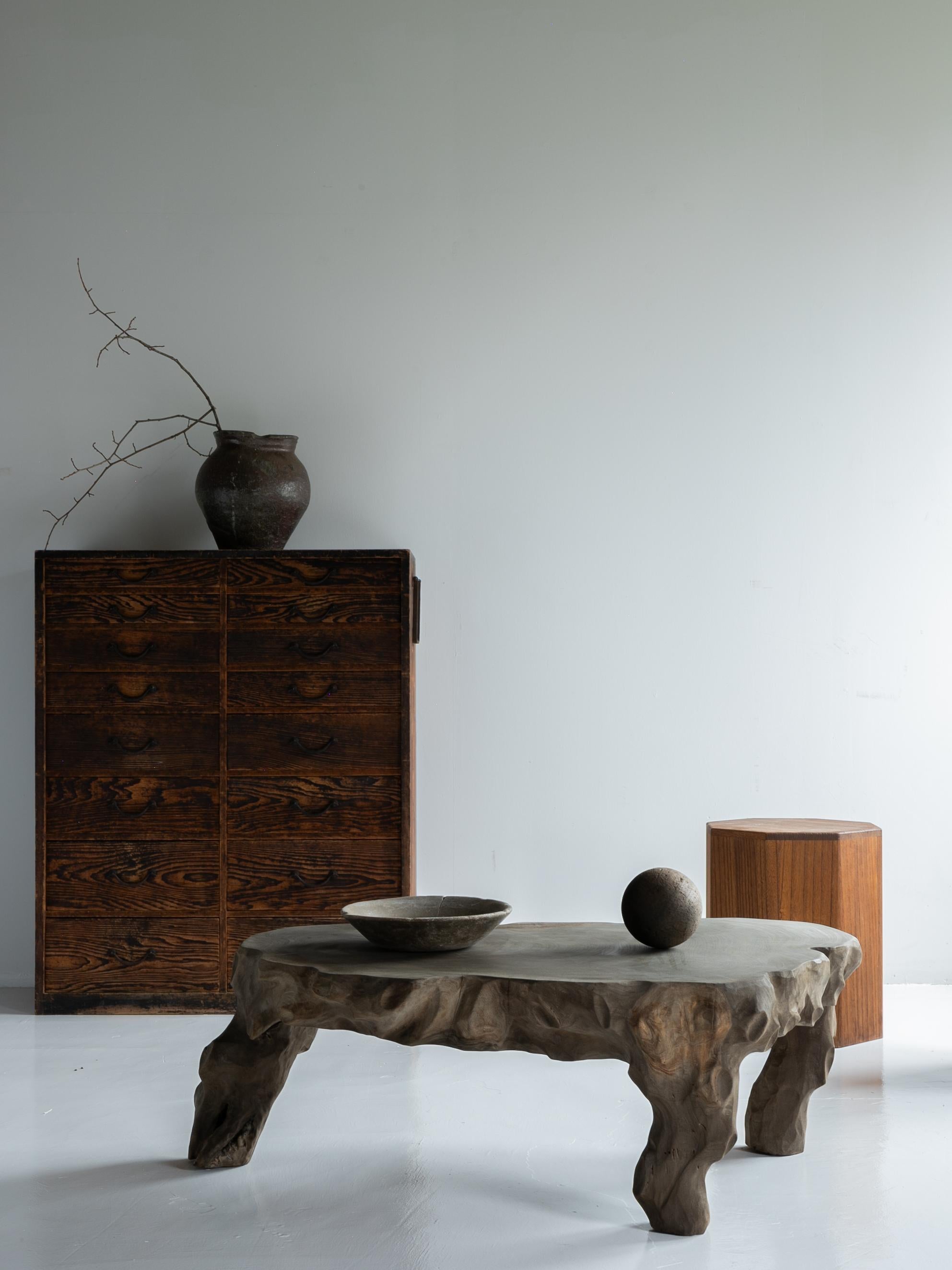 Hand-Carved Japanese Antique Primitive Low Table 1900s-1940s / Side Table Wabi Sabi For Sale