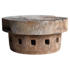 Japanese Antique Primitive Round Side Table 1900s-1920s / Sofa Table Wabi Sabi