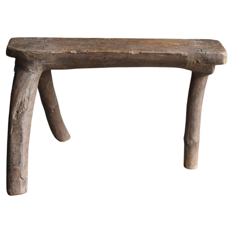 Japanese Antique Primitive Stool 1860s-1900s / Wabi Sabi Wooden Chair Mingei For Sale