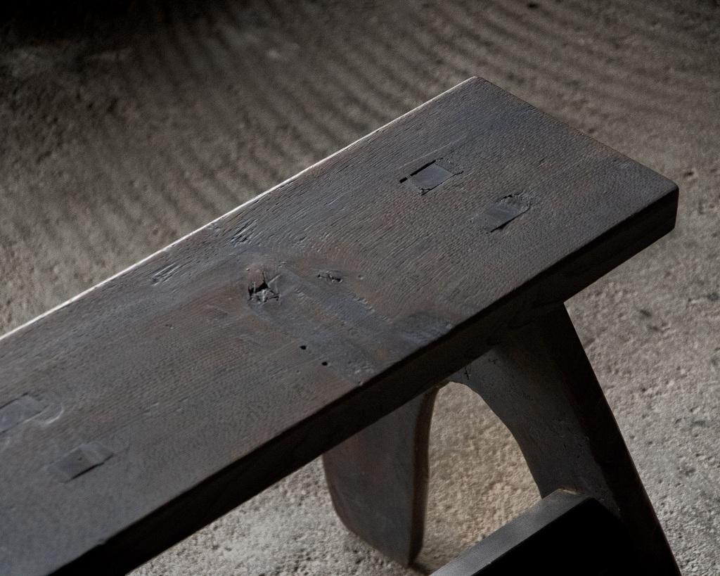 Banc ou tabouret japonais antique en bois primitif, ère Meiji'1868-1912'Wabi Sabi en vente 5